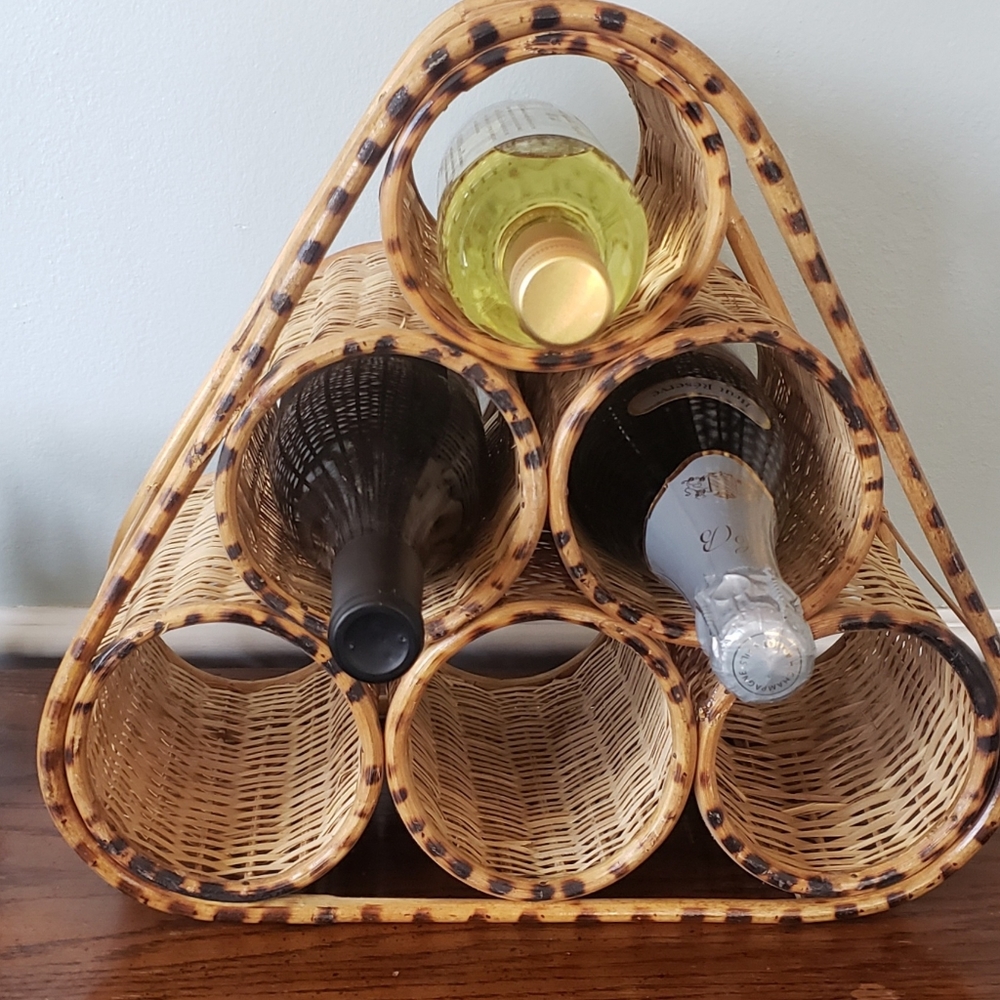 Boho vintage rattan wine rack